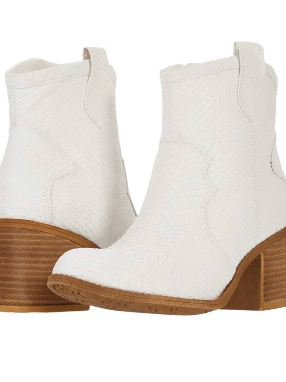 Women's White Snake-Textured Western Ankle Boots